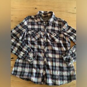 Sonoma Button‎ Down Shirt Gray Purple Plaid Cotton Women’s Medium Preloved